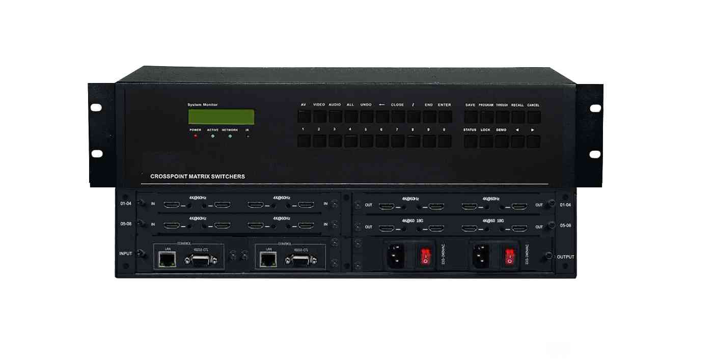 8路8进8出高清无缝混合矩阵支持双控制卡双电源